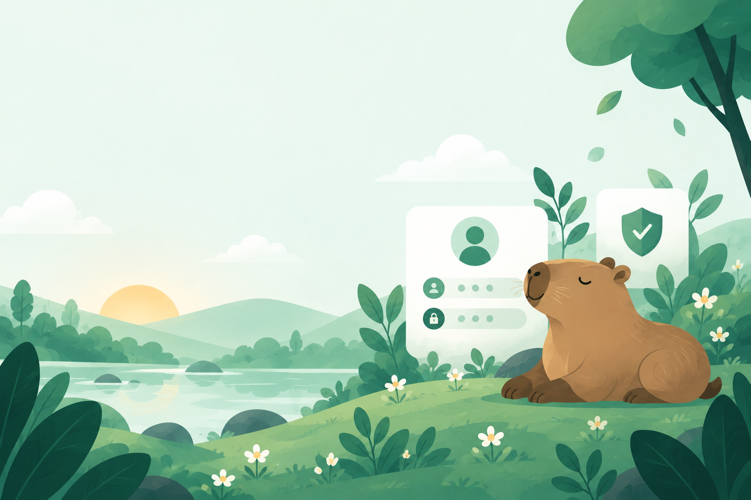 Capivara I-Capy segurando uma credencial de acesso Care
