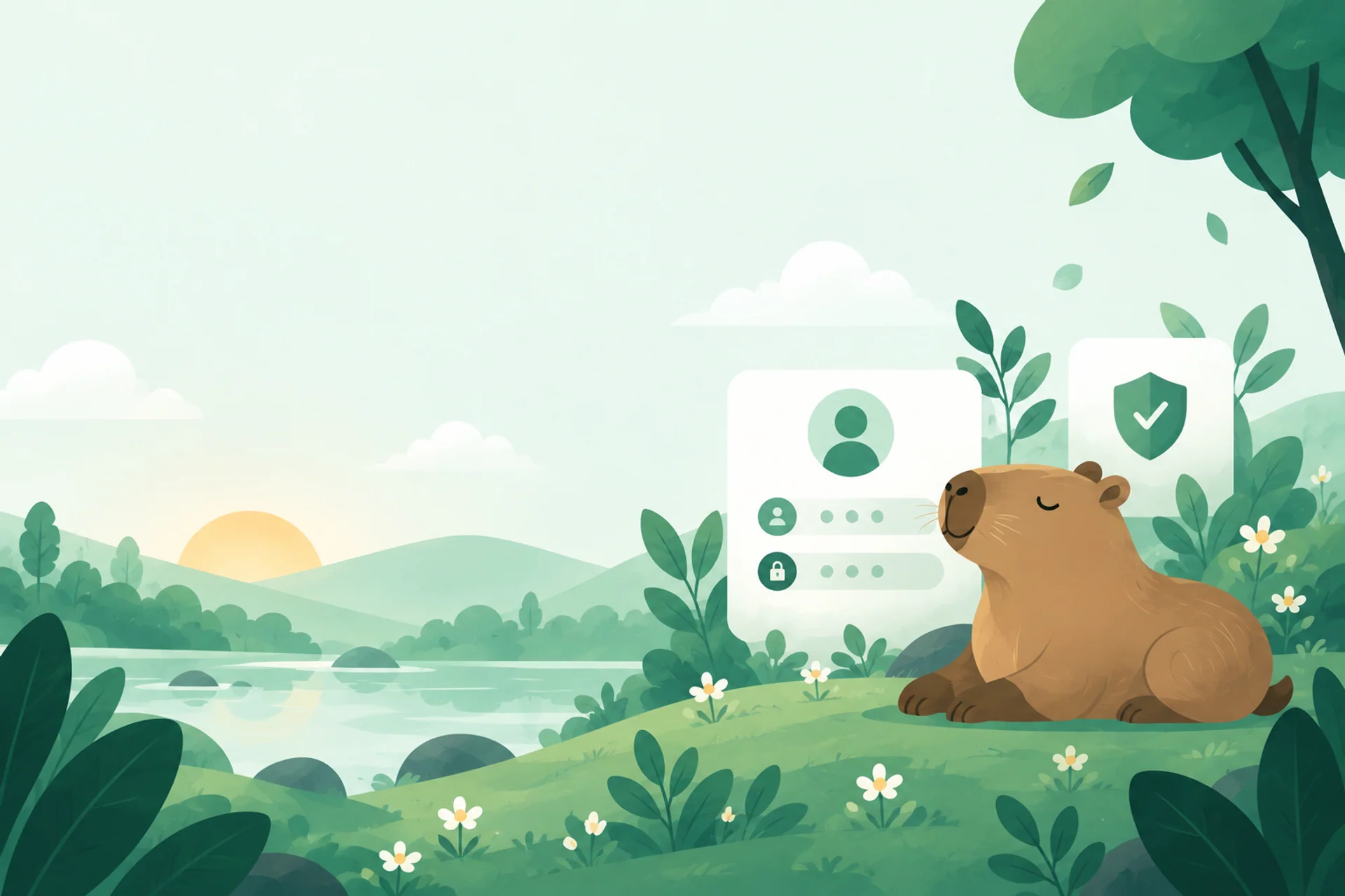 Capivara I-Capy segurando uma credencial de acesso Care
